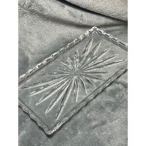 Vintage Pressed Glass Starburst Rectangular Vanity Tray Clear 7.5 x 4